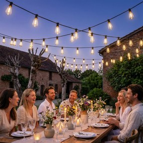Catena Luminosa da Esterno 1800x3,8x9 cm con 50 Luci LED IP44 in PET e Plastica Nero e Trasparente...