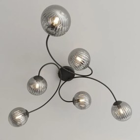 Lampada da soffitto in acciaio e vetro VIBRA 6 da interno 6xE14 Colore del corpo Nero e Grafite