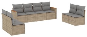 Set divano da giardino 8 pz con cuscini beige misto polyrattan