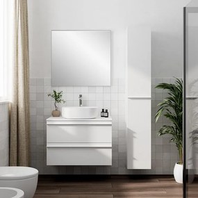 Mobile Linea L80 H55 P45 laccato bianco opaco 2 cassetti a chiusura ammortizzata e top per lavabo in appoggio