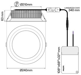 Faro LED da Incasso 60W Foro Ø210mm Bianco CCT UGR19 PHILIPS Driver Colore Bianco Variabile CCT