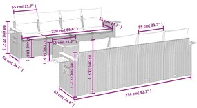 Set Divani da Giardino 9 pz con Cuscini Nero in Polyrattan