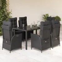 Set da Pranzo da Giardino 7 pz Nero con Cuscini in Polyrattan 3213071