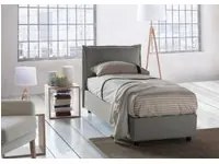 Letto singolo Roberta, Letto contenitore con rivestimento in tessuto, Made in Italy, Apertura laterale, con materasso cm 80x190 incluso, Grigio