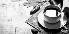 Stampa su tela – Tazza di caffè in autunno in bianco e nero