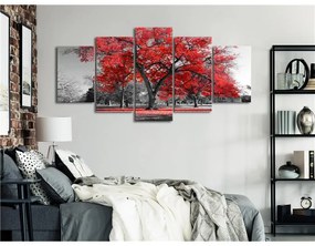 Quadro Autumn in the Park (5 Parts) Wide Red  Colore Rosso, Dimensioni e Misure 100x50