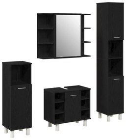 Set di mobili da bagno  4 pezzi quercia nera legno ingegnerizzato
