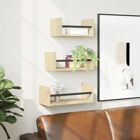 Set Mensole Parete Con Aste 3pz Rovere Sonoma Legno Multistrato /