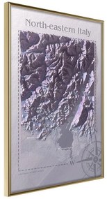 Poster  Raised Relief Map: NorthEastern Italy  Cornice Quadri Cornice d'oro, Larghezza x Altezza Home decor 40x60