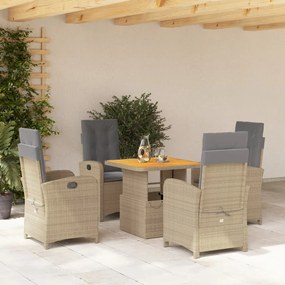 Set Da Pranzo Da Giardino 5 Pz Con Cuscini Beige İn Polyrattan /