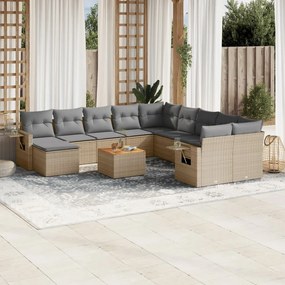 Set divano da giardino 14 pz con cuscini beige misto polyrattan