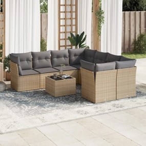 Set divano da giardino 9 pz con cuscini beige in polyrattan