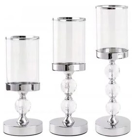 Set di 3 portacandele in cromo lucido