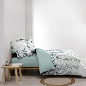 Set copripiumino e federa bianco/verde in percalle di cotone per letto matrimoniale ed esteso 240x220 cm Wendy – douceur d'intérieur