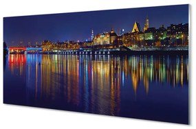 Quadro acrilico Warsaw River Bridge Night City 100x50 cm