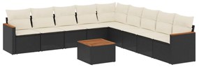 Set Divani da Giardino 10pz con Cuscini in Polyrattan Nero