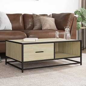 Tavolino Rovere Sonoma 90x57x35 Cm Legno Multistrato E Metallo /