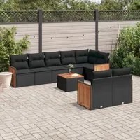 Set Divani da Giardino 9 pz con Cuscini Nero in Polyrattan 3227833