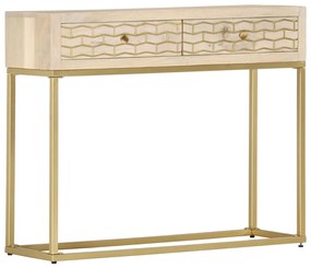 Tavolo Consolle Oro 90x30x75 Cm Legno Massello Di Mango /