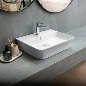 Lavabo bagno da appoggio design rettangolare 56 cm ceramica bianca | KL-5800 - KAMALU