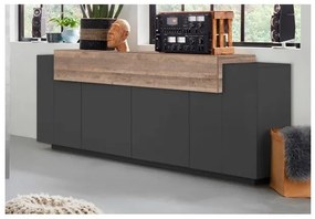 Credenza Moderna A 4 Ante 200x45x85,5 Antracite E Rovere Corona