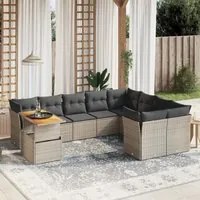 Set Divano da Giardino 10 pz con Cuscini Grigio in Polyrattan 3271018