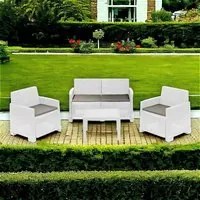 Set salotto da esterno Dbagnolin, Composizione da giardino con 2 poltrone, 1 divano e 1 tavolino, Effetto rattan con cuscini, 100% Made in Italy, Bianco