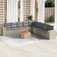 Set Divano da Giardino 10 pz con Cuscini Beige in Polyrattan 3225492