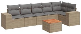 Set Divani da Giardino 7 pz con Cuscini Beige in Polyrattan