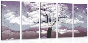 Quadri 5 pezzi – Albero inondato di nuvole