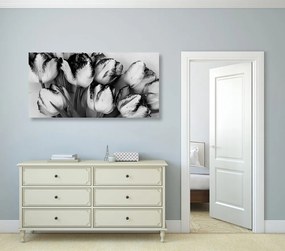 Stampa su tela – Tulipani con tocco primaverile in bianco e nero