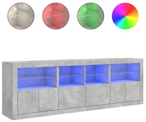 Credenza con luci led grigio cemento 202x37x67 cm