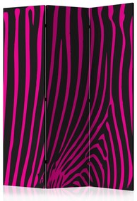 Paravento Motivo zebra (viola) (3-parti) - strisce rosa su sfondo nero