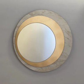 Specchio rotondo 80x80 cm in marmo laminato Avorio foglia oro - DAVID