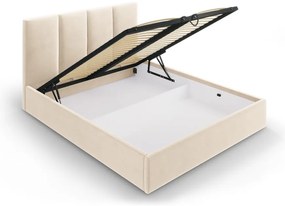 Letto matrimoniale imbottito beige con contenitore con griglia 160x200 cm Juniper - Mazzini Beds