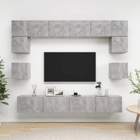 Set Di Mobili Porta Tv 8 Pz Grigio Cemento İn Legno Multistrato /