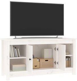 Mobile Porta TV Bianco 103x36,5x52 cm in Legno Massello di Pino
