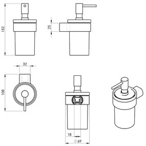 Dispenser di sapone a parete in vetro bianco-oro 110 ml Pirenei - Sapho