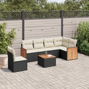 Set divani da giardino con cuscini 7pz nero polyrattan