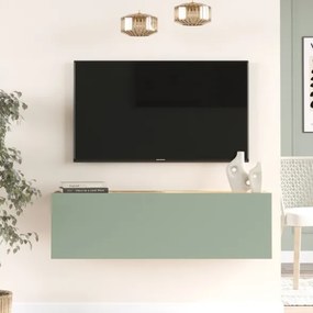 Mobile TV Sospeso 100x32x30 Verde E Rovere Effetto Legno Con Vano Frame