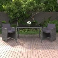 Set da Pranzo da Giardino 3 pz con Cuscini Polyrattan Grigiocod mxl 93628