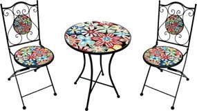 Set Bistrot Tavolo Mosaico Tondo 60 Cm Con 2 Sedie Pieghevoli Antibes