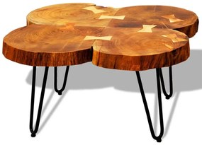 Tavolino da caffè 35 cm 4 tronchi in legno massello di sheesham