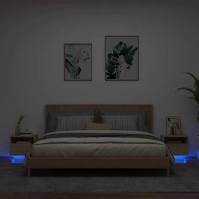 Comodini Con Luci Led 2pz Rovere Sonoma 40x39x37 Cm /