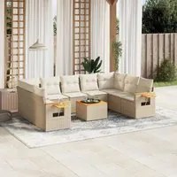 Set Divano da Giardino 10 pz con Cuscini Beige in Polyrattan 3259524