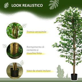 Pianta Artificiale di Ficus con Vaso per Interni ed Esterni 180 cm Verde...