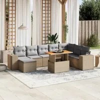 Set Divano da Giardino 9 pz con Cuscini Beige in Polyrattan 3272774