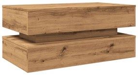Tavolino da salotto con luci led rovere artigianale 90x50x40 cm