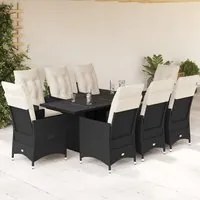 Set da Pranzo da Giardino 9 pz con Cuscini Nero in Polyrattan 3276701