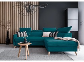 Divano letto angolare in velluto turchese (angolo destro) Sweet Harmony - Miuform